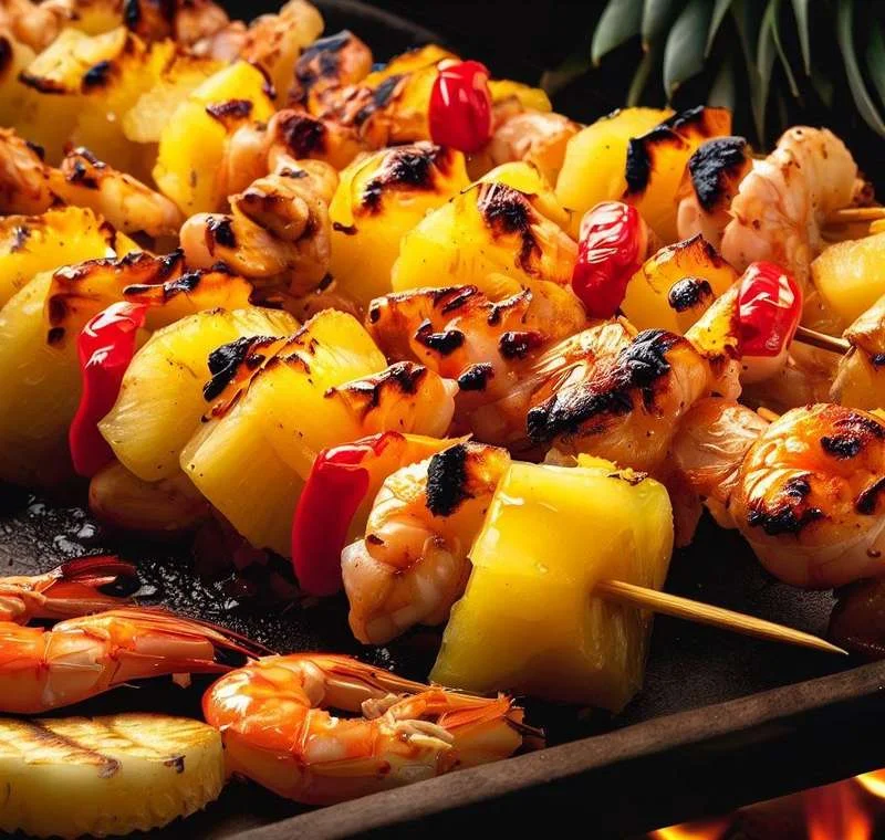 Foto da receita Espetinho de Camarão com Abacaxi e Pimenta