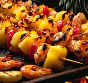 Foto da receita de Espetinho de Camarão com Abacaxi e Pimenta